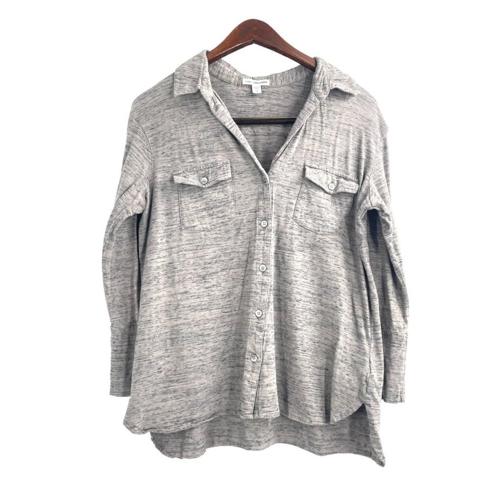 Standard James Perse Gray Melange Heathered Button Up Shirt Size 3 Womens Large - Picture 1 of 7